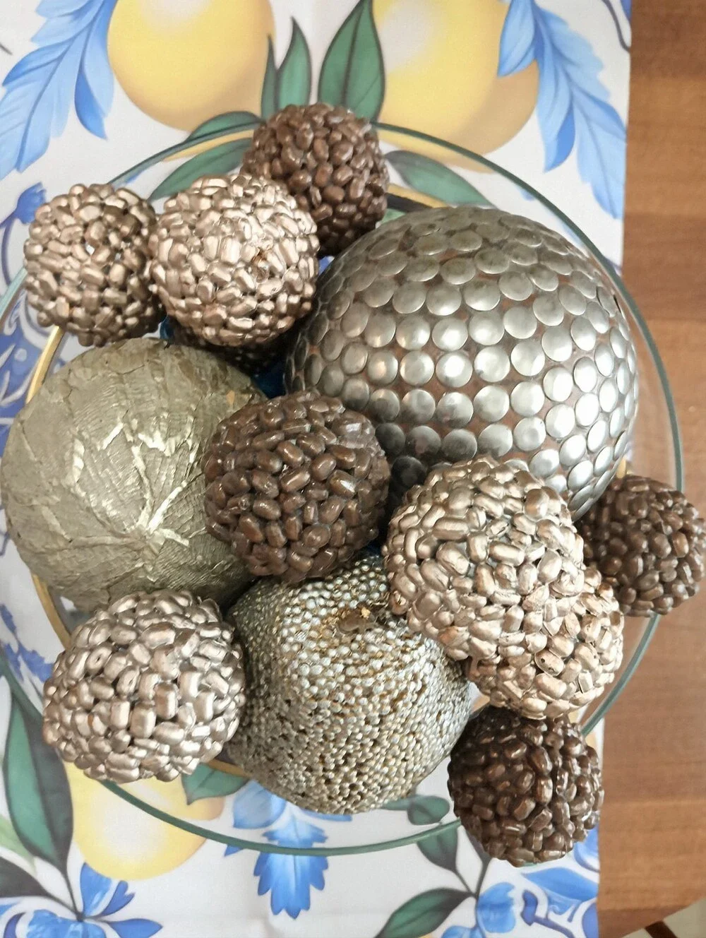 Pier 1 Brushed Gold Orbs, Beaded Pear & 12 Brushed Gold & Brown Small Orbs